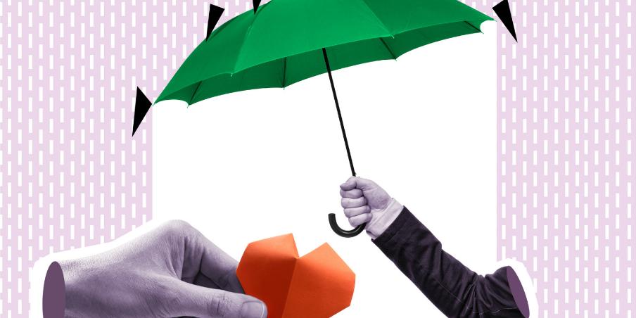 
		Ein illustrierter Schirm ist über ein Herz gespannt
	